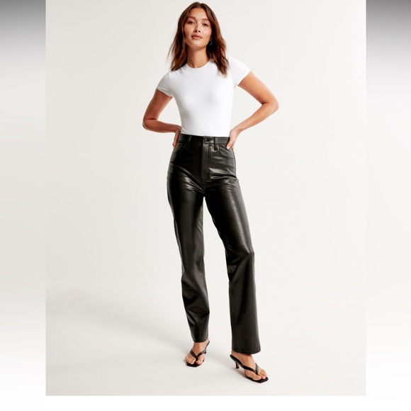 Abercrombie vegan leather 90s straight pant - Picture 4 of 7